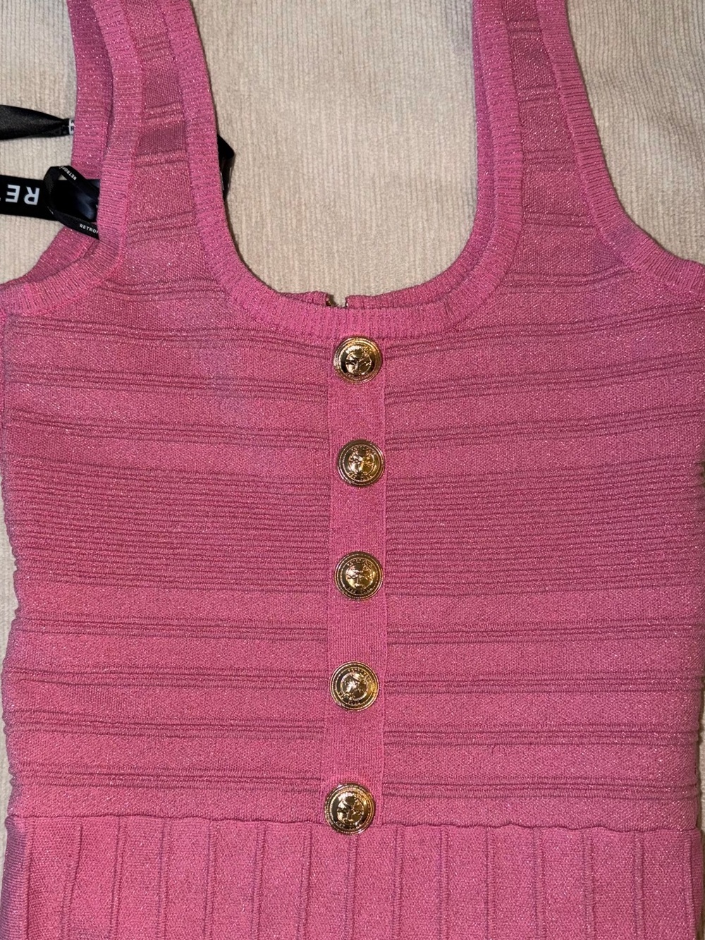 New Retrofete Mini Dress Pink Gold Brooke Metallic Bandage Knit Medium - Picture 7 of 9